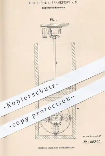 original Patent - H. R. Diehl , Frankfurt / Main , 1898 , Flügelnaben - Rührwerk | Leder , Gerber , Gerberei , Gerben !