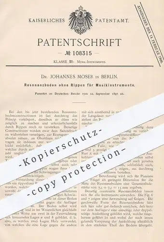 original Patent - Dr. Johannes Moser , Berlin , 1897 , Resonanzboden ohne Rippen für Musikinstrumente | Geige , Violine
