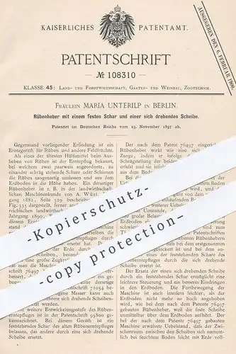 original Patent - Maria Unterilp , Berlin , 1897 , Rübenheber | Rüben - Erntepflug | Pflug , Landwirtschaft , Bauer