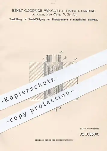 original Patent - Henry Goodrich Wolcott , Fishkill Landing , New York , USA , 1899 , Kopieren von Phonogramm Aufnahmen