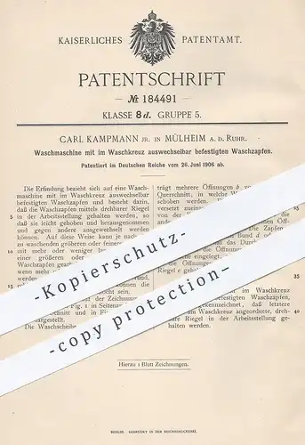 original Patent - Carl Kampmann , Mülheim / Ruhr , 1906 , Waschmaschine | Waschmaschinen | Wäsche , Waschen , Wäscherei