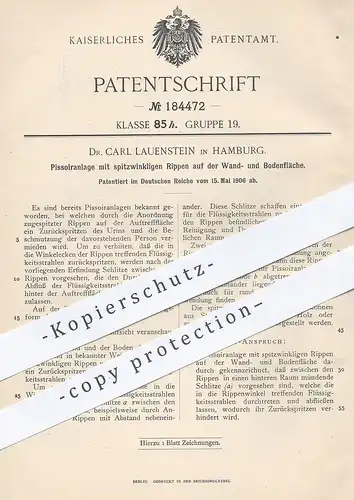 original Patent - Dr. Carl Lauenstein , Hamburg , 1906 , Pissoiranlage | Pissoir | WC , Toilette , Kloset , Abort !