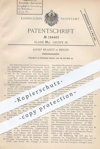 original Patent - Adolf Brahtz , Berlin , 1906 , Tasteninstrument | Musikinstrument , Musik , Blasinstrument , Orchester