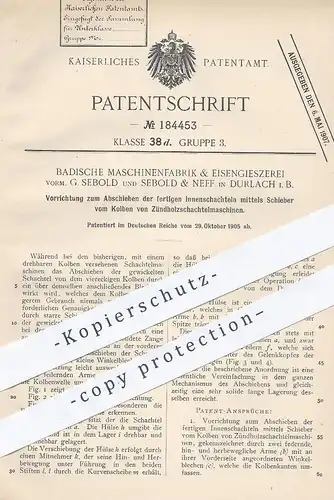 original Patent - Badische Maschinenfabrik & Eisengießerei | Selbold & Neff , Durlach , Zündholzschachtel - Maschinen !!