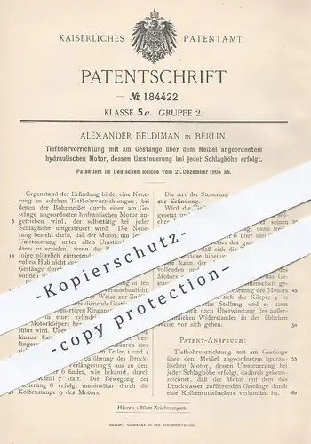 original Patent - Alexander Beldiman , Berlin , 1905 , Tiefbohrer m. Hydraulik - Motor | Bohrer , Schlagbohrer , Tiefbau