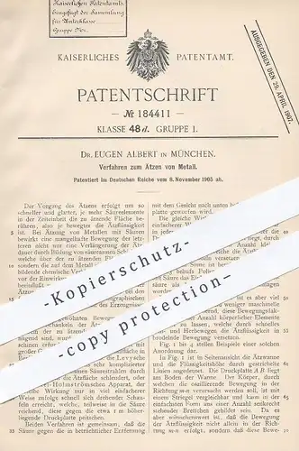original Patent - Dr. Eugen Albert , München , 1905 , Verfahren zum Ätzen von Metall | Säure | Axel Holmström | Levy !!