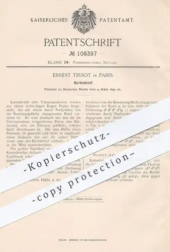 original Patent - Ernest Tissot , Paris , 1899 , Kartenbrief | Karte , Postkarte , Brief , Papier , Papierfabrik , Post