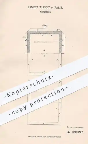 original Patent - Ernest Tissot , Paris , 1899 , Kartenbrief | Karte , Postkarte , Brief , Papier , Papierfabrik , Post