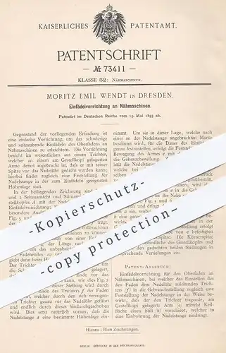 original Patent - Moritz Emil Wendt , Dresden , 1893 , Einfädeln der Fäden an Nähmaschinen | Schneider , Nähen , Garn !!