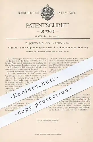 original Patent - D. Schwab & Co. , Köln / Rhein , 1893 , Spitze an Pfeife o. Zigarre | Rauchen , Tabak , Zigarette !!
