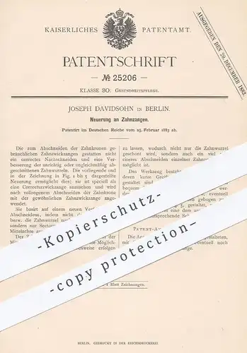 original Patent - Joseph Davidsohn , Berlin , 1883 , Zahnzange | Zahn - Zange | Zahnarzt , Zähne , Medizin , Arzt !!