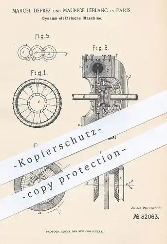 original Patent - Marcel Deprez , Maurice Leblanc , Paris , 1884 , Dynamo - elektrische Maschine | Motor für Lokomotive