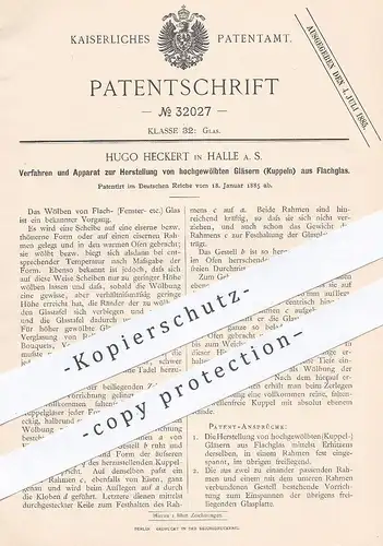 original Patent - Hugo Heckert , Halle / Saale , 1885 , Herst. von gewölbtem Glas aus Flachglas | Gläser , Glasbläser
