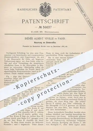 original Patent - Irénée Abert Viville , Paris , 1885 ,  Zimmerofen | Ofen , Öfen , Feuerung , Heizung , Ofenbauer !!!