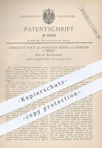 original Patent - Charlotte Voigt , Dorothea Sehrke geb. Fleischer , Berlin  1886 , Bett & Sofa | Couch , Möbel , Betten