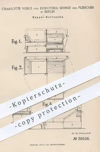 original Patent - Charlotte Voigt , Dorothea Sehrke geb. Fleischer , Berlin  1886 , Bett & Sofa | Couch , Möbel , Betten