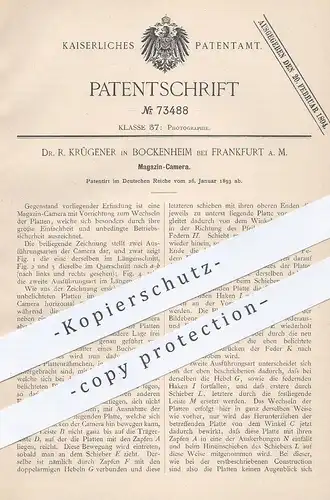 original Patent - Dr. R. Krügener , Frankfurt / Bockenheim  1893 , Magazin - Kamera | Fotokamera | Fotograf , Fotografie