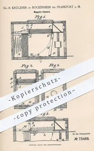 original Patent - Dr. R. Krügener , Frankfurt / Bockenheim  1893 , Magazin - Kamera | Fotokamera | Fotograf , Fotografie