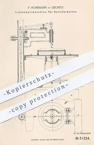 original Patent - P. Hosemann , Liegnitz , 1884 , Kopiermaschine für Relief | Spiegelbild , Kopieren , Kunst !