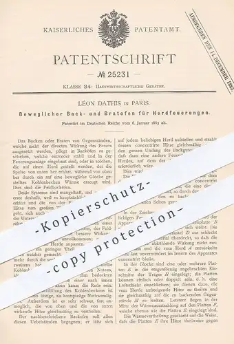 original Patent - Léon Dathis , Paris , Frankreich , 1883 , Backofen u. Bratofen für Herdfeuerung | Herd , Ofen !!!