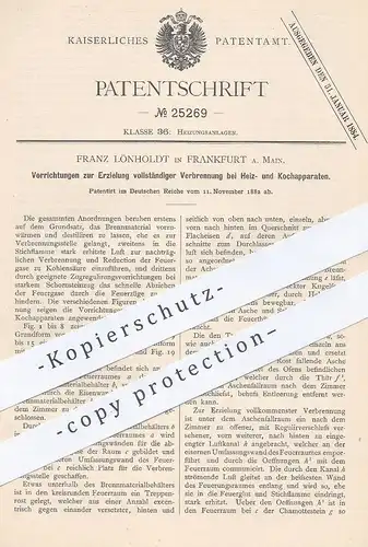 original Patent - Franz Lönholdt , Frankfurt / Main , 1882 , Verbrennung bei Heizung , Ofen , Herd , Kochherd , Backofen