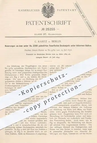 original Patent - C. Rabitz , Berlin , feuerfester Deckenputz unter hölzernen Balken | Putz , Maurer , Beteon , Bau !!