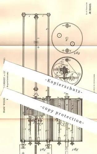 original Patent - Franz Wenzel , Otto Umbreit , Leipzig / Gohlis , 1886 , Elektrische Bogenlichtlampe | Lampe , Elektrik