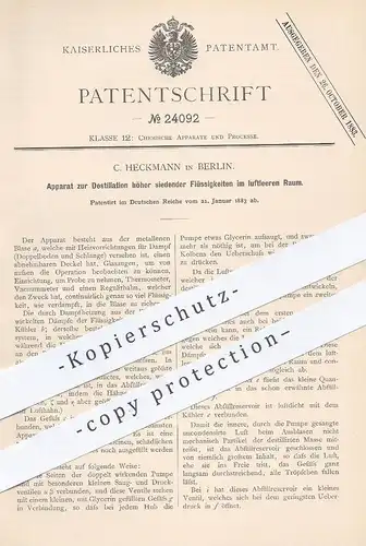 original Patent - C. Heckmann , Berlin , 1883 , Destillation höher siedender Flüssigkeiten im luftleeren Raum | Chemie !