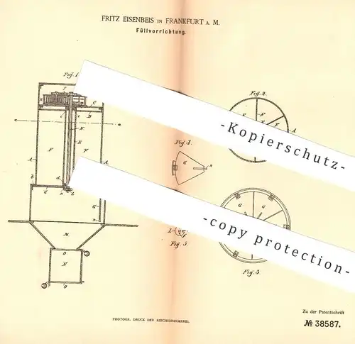 original Patent - Fritz Eisenbeis , Frankfurt / Main , 1886 , Füllvorrichtung | Ofen , Heizung , Feuerung , Ofenbauer