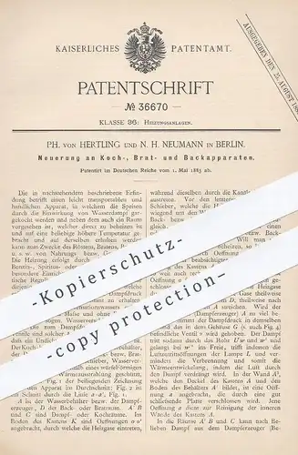original Patent - Ph. von Hertling , N. H. Neumann , Berlin , 1885 , Kochherd , Herd , Backofen | Heizung , Gas , Ofen !