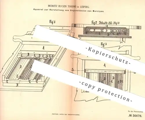 original Patent - Moritz Eugen Thieme , Leipzig , 1885 , Gegenstände aus Marzipan | Confiserie , Pralinen , Zucker !!!