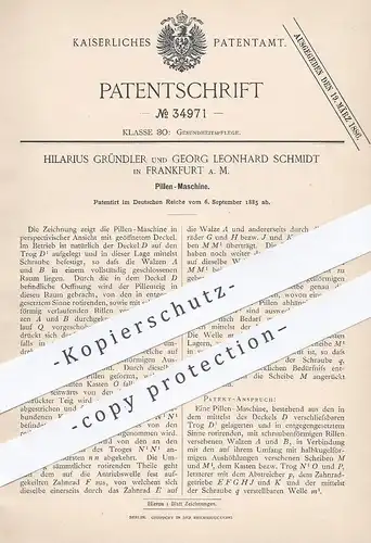 original Patent - Hilarius Gründler , Georg Leonhard Schmidt , Frankfurt / Main , 1885 , Pillen - Maschine | Medizin !!
