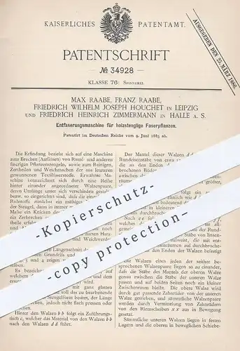 original Patent - Max & Franz Raabe , Fr. W. J. Houchet , Leipzig | Fr. H. Zimmermann , Halle | Entfaserungsmaschine