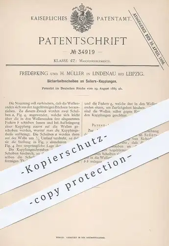 original Patent - Frederking u. H. Müller , Leipzig / Lindenau , 1885 , Sicherheitsscheiben an Sellers - Kupplungen !!