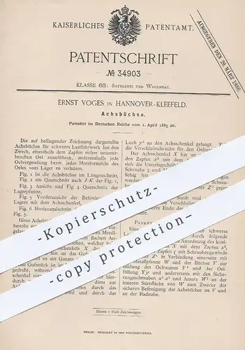 original Patent - Ernst Voges , Hannover / Kleefeld , 1885 , Achsbüchse | Wagen - Achse | Fuhrwerk , Kutsche , Kutschen