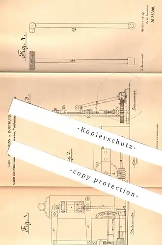 original Patent - Carl Derckmann , Dortmund , 1885 , Prüfen u. Testen von Gewebe , Textilien , Leder , Stoff , Garn !!