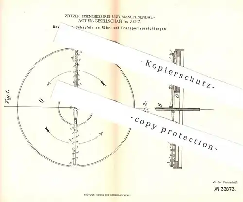 original Patent - Eisengiesserei & Maschinenbau AG , Zeitz , 1885 , Schaufel an Rühr- u. Transportvorrichtungen !!