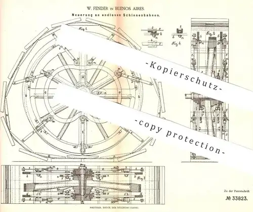 original Patent - W. Fender , Buenos Aires , 1885 , endlose Schienenbahnen | Eisenbahn , Schienen , Straßenbahn !!!