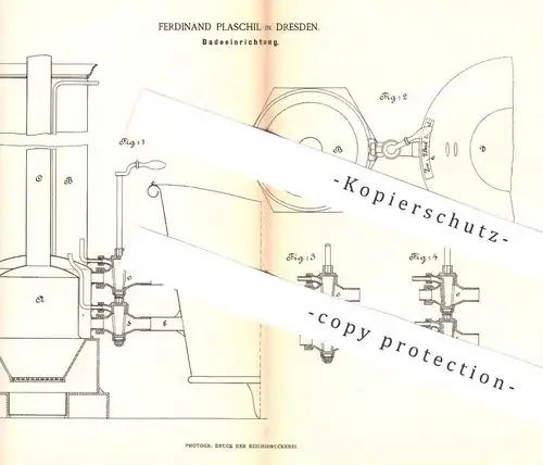 original Patent - Ferdinand Plaschil , Dresden , 1885 , Badeeinrichtung | Badeofen , Badewanne , Ofen , Wasser , Baden