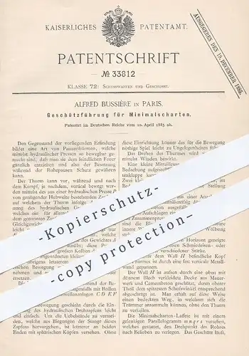 original Patent - Alfred Bussiére , Paris , 1885 , Geschützführung für Minimalscharten | Waffen , Gewehr , Pistole !!!