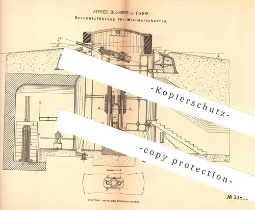 original Patent - Alfred Bussiére , Paris , 1885 , Geschützführung für Minimalscharten | Waffen , Gewehr , Pistole !!!