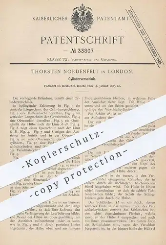 original Patent - Thorsten Nordenfeldt , London , 1885 , Zylinderverschluss für Gewehr , Waffen | Revolver , Pistole !!