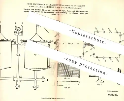 original Patent - John Auchinvole , Glasgow , Schottland | U. Pornitz | F. Liebelt & Co. , Chemnitz , 1882 , Garn Färben