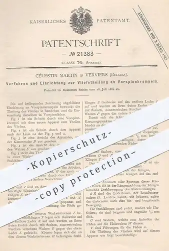 original Patent - Célestin Martin , Verviers , Belgien , 1882 , Vliesteilung an Vorspinnkrempeln | Spinnen , Spinnrad !!