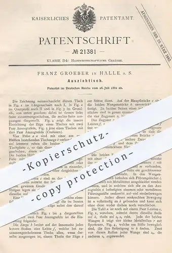 original Patent - Franz Groeber , Halle / Saale , 1882 , Ausziehtisch | Tisch , Tisch , Holztisch , Tischler , Möbel !!!