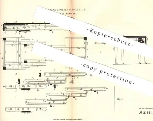 original Patent - Franz Groeber , Halle / Saale , 1882 , Ausziehtisch | Tisch , Tisch , Holztisch , Tischler , Möbel !!!