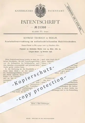 original Patent - Konrad Trobach , Berlin  1882 , Feststellvorrichtung am Schlittschuh | Schuhe , Schuhe , Schlittschuhe