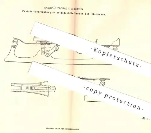 original Patent - Konrad Trobach , Berlin  1882 , Feststellvorrichtung am Schlittschuh | Schuhe , Schuhe , Schlittschuhe