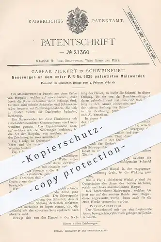 original Patent - Caspar Pickert , Schweinfurt , 1882 , Malzwender | Malz , Darre , Bier , Hopfen , Brauerei !!!