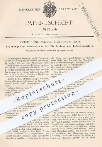 original Patent - Société Générale des Téléphons , Paris , Frankreich , 1881 , Einrichtung von Telephonamt | Telefon !!